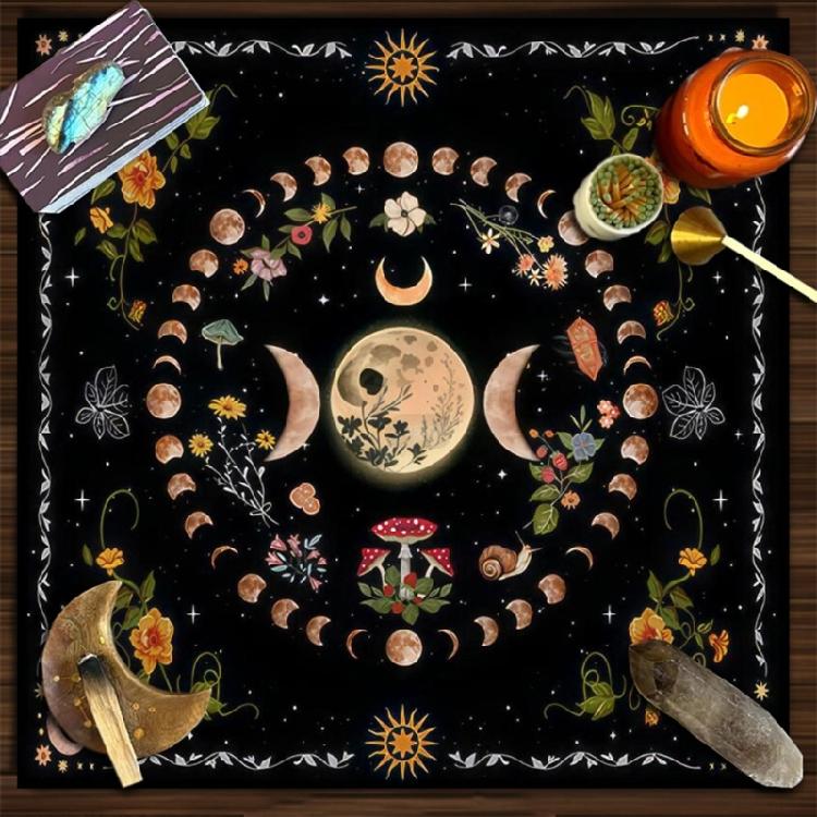 Divinations Tablecloth Moonphases Flower Pattern Tarot Tablecloth Altars Cloth