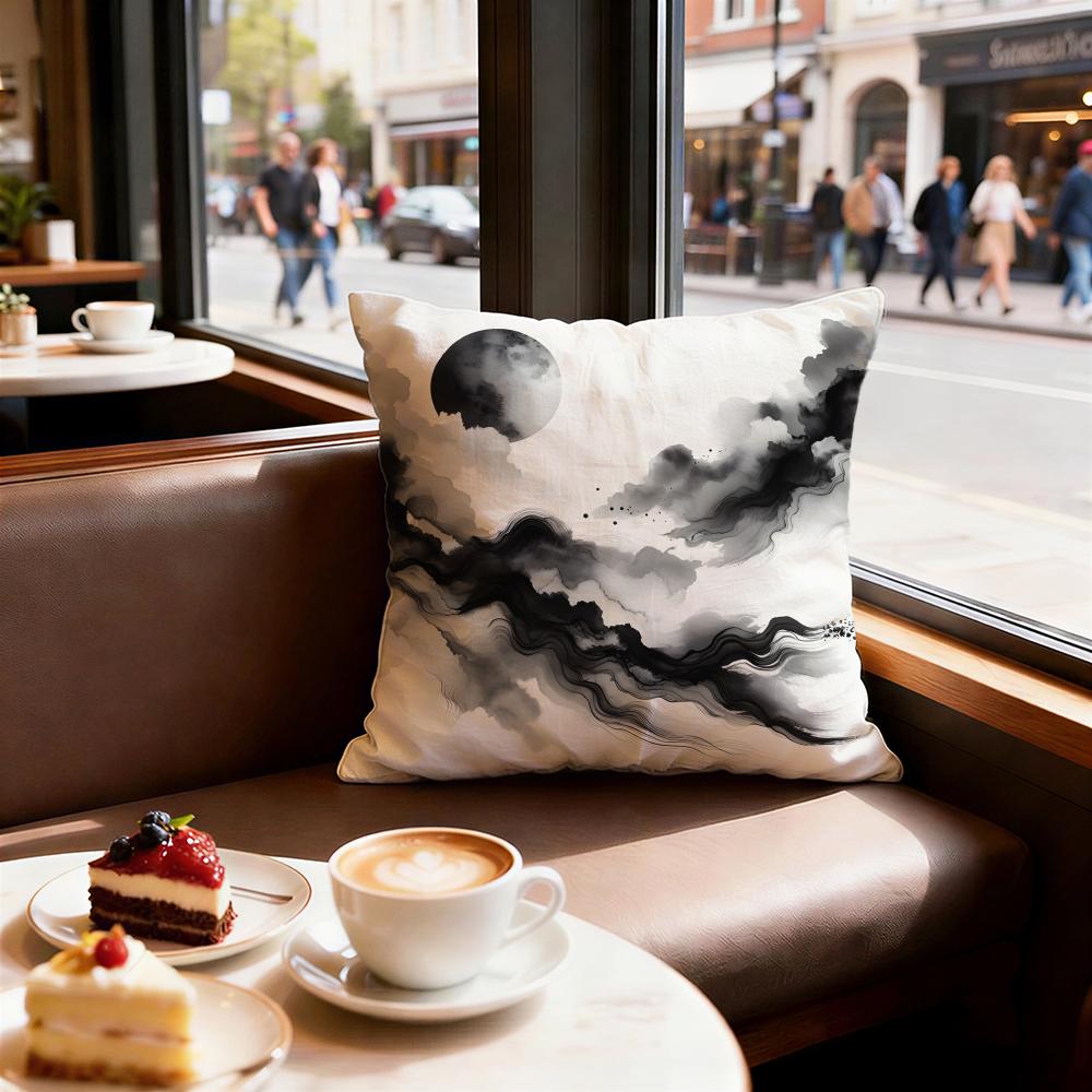 Ink Wash Texture Cushion Cover Set of Decorative Short Plush Pillow Covers for Sofa Soft Cushion Case x cm