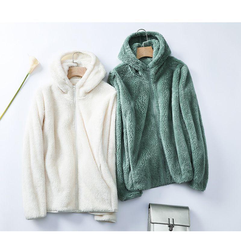 Women’s Double-Sided Coral Fleece Hoodie - Warm, Windproof, Zip-Up Cardigan for Casual Autumn/Winter Home Wear