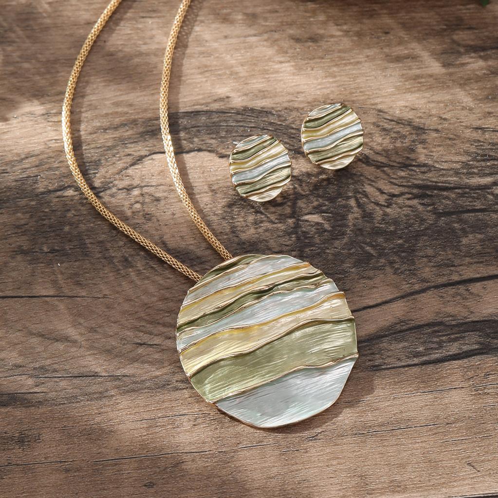 New Color Oil Round Line Wave Earrings Necklace Set Small Fresh Beach Women's Jewelry Set