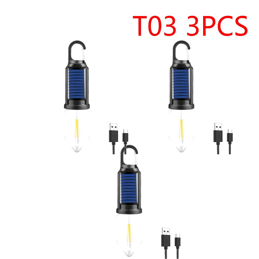 1-5PCS Solar Powered LED Camping Lamp with Hook BBQ Atmosphere Light USB Charging Portable Handheld Lamp for Outdoor Camping