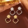 European & American Style Rhombus Earrings, Gold-Plated Copper, Minimalist INS Fashion Jewelry