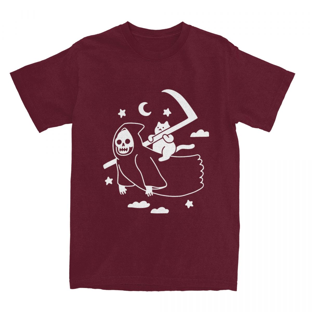 

Футболка Cat Riding Grim Reaper Goth Merchandise для мужчин и женщин, готический юмор, винтаж, чистый хлопок, новое поступление, футболки XXXXXL бордовый