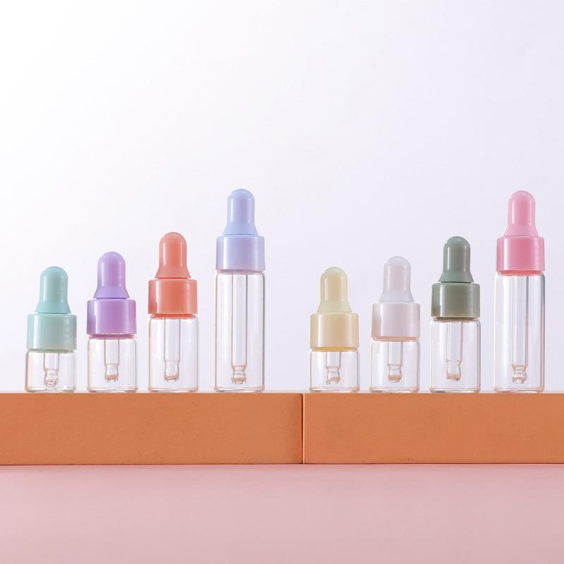 7 szt. Przenośny Zestaw Mini Buteleczek z Kroplomierzem do Napełniania 1/2/3/5 ml Puste Szklane Fiolki na Olejki Eteryczne w Kolorze Makaronikowym Pojemnik Wielokrotnego Użytku DIY