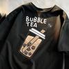 Cartoon Milk Tea And Cat Bead Pattern Tshirt  Loose Casual Refreshing Shortsleeved Comfortable And Relaxed Tshirt