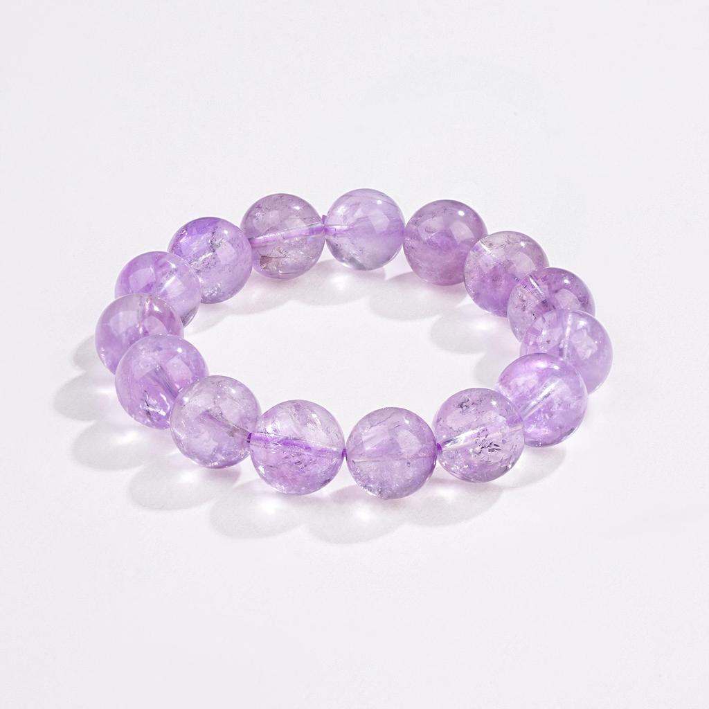 Mei Zhuo Natural Ice Jade Lavender Amethyst Bracelet with Gradient Round Beads