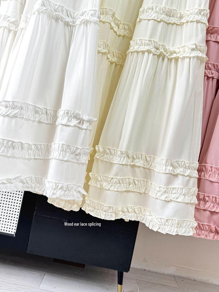 Women's Romantic French Ruffle Hem Layered Midi Skirt - Spring/Summer 2026 Collection, Princess White  