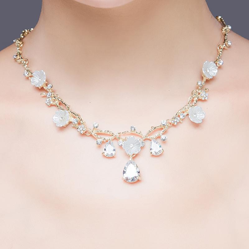 Fashion Flower Rhinestone Zircon Wedding Necklace Earring Set for Bridal Jewelry Women Wedding Dresses Accessories Party Gift