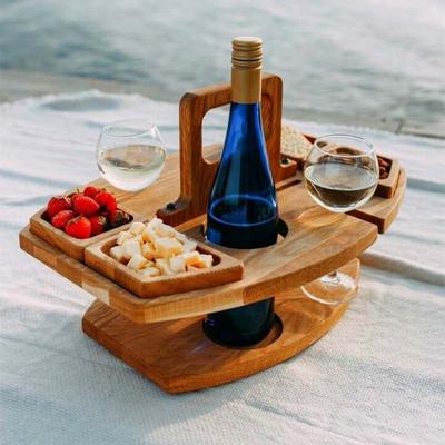 Tables Wooden Picnic Table With Glass Holder Round Foldable Desk Wine Glass Rack