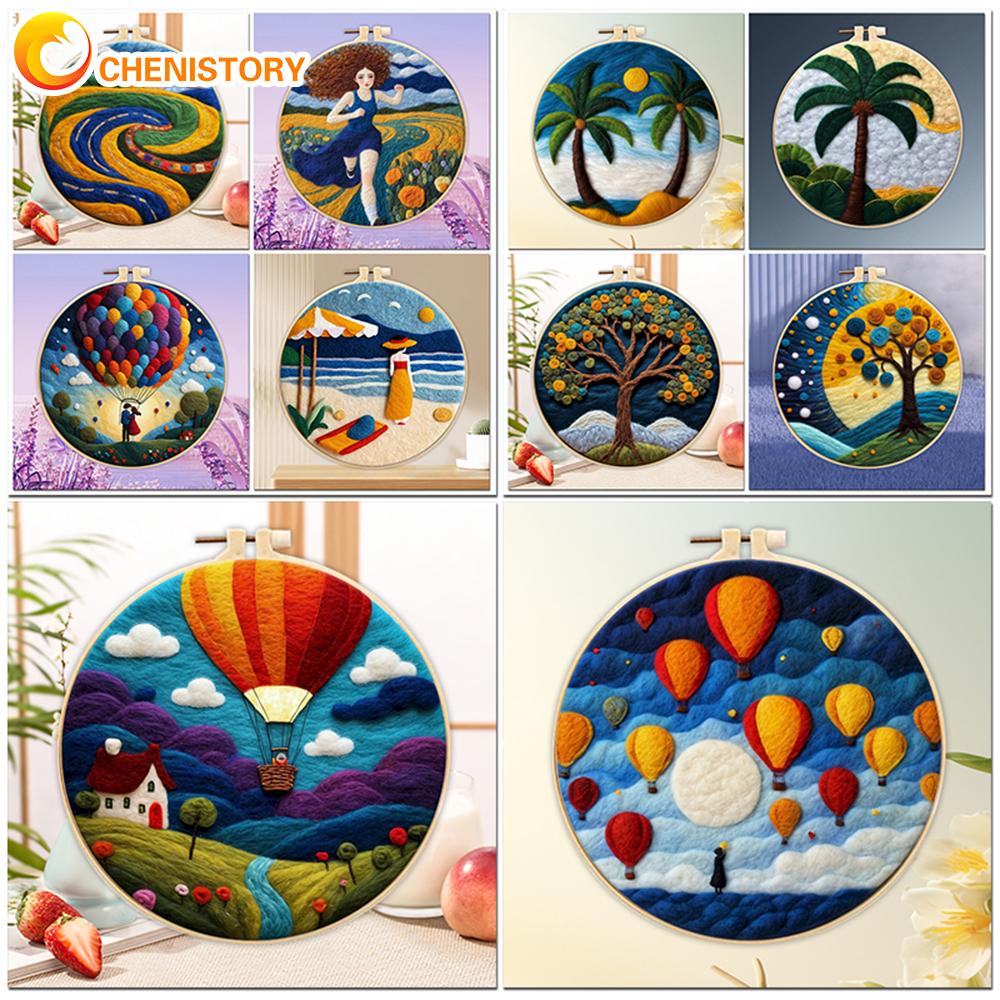 CHENISTORY Paquete de Fieltrado con Lana Árbol de la Vida Kit de Pintura de Fieltrado con Lana con Kit de Bordado Divertido DIY Aguja de Fieltro Marco de 20x20cm
