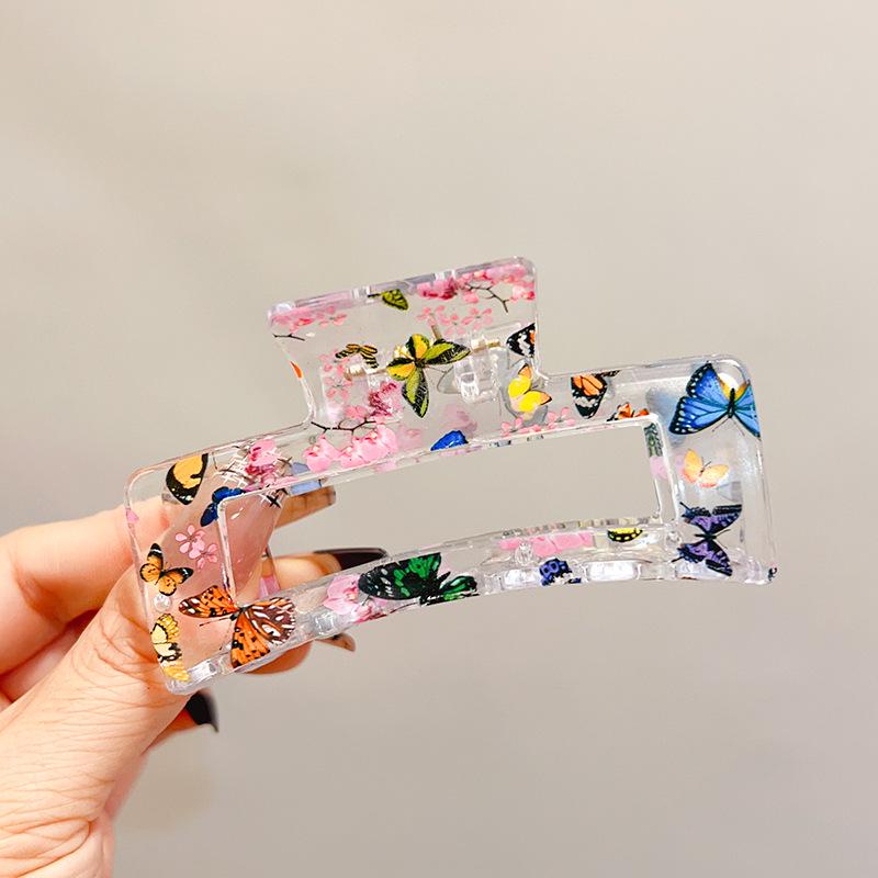 Transparent Square Print Shark Hair Clip for Women - Updo Accessory