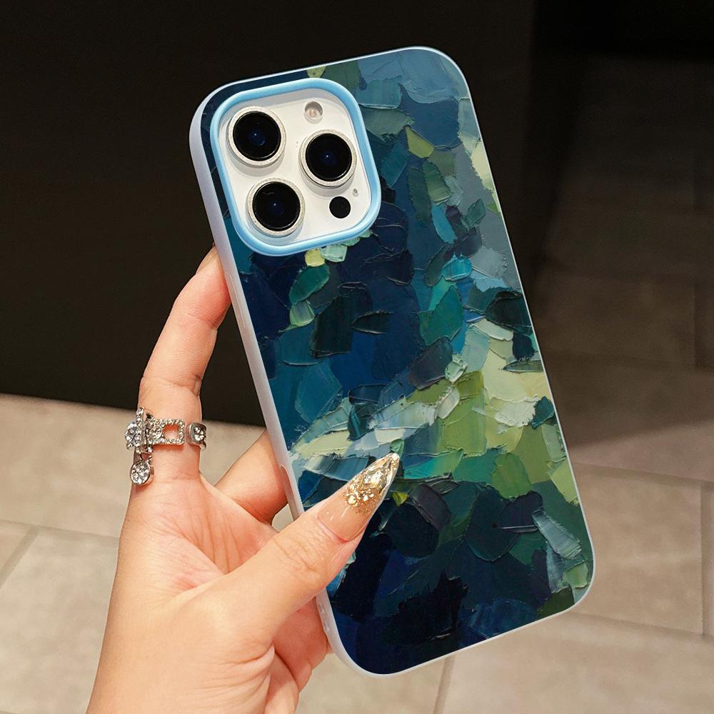 

Abstract Oil Painting Phone Case for iPhone 17 16 15 14 13 12 11 Air Pro Max Plus Jelly Double layer Light Blue Cover iPhone 12 Pro Max