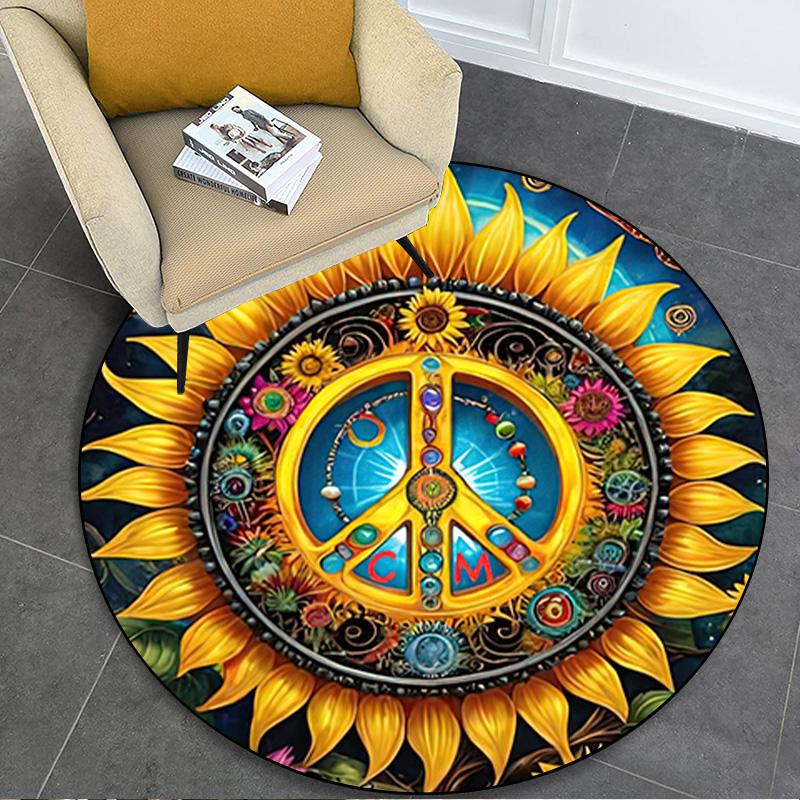 Sunflower Peace Sign Circular Rug Office Decorative Carpet For Living Room Bedroom Door Mat Floor Carpet Computer Chair Area Rug