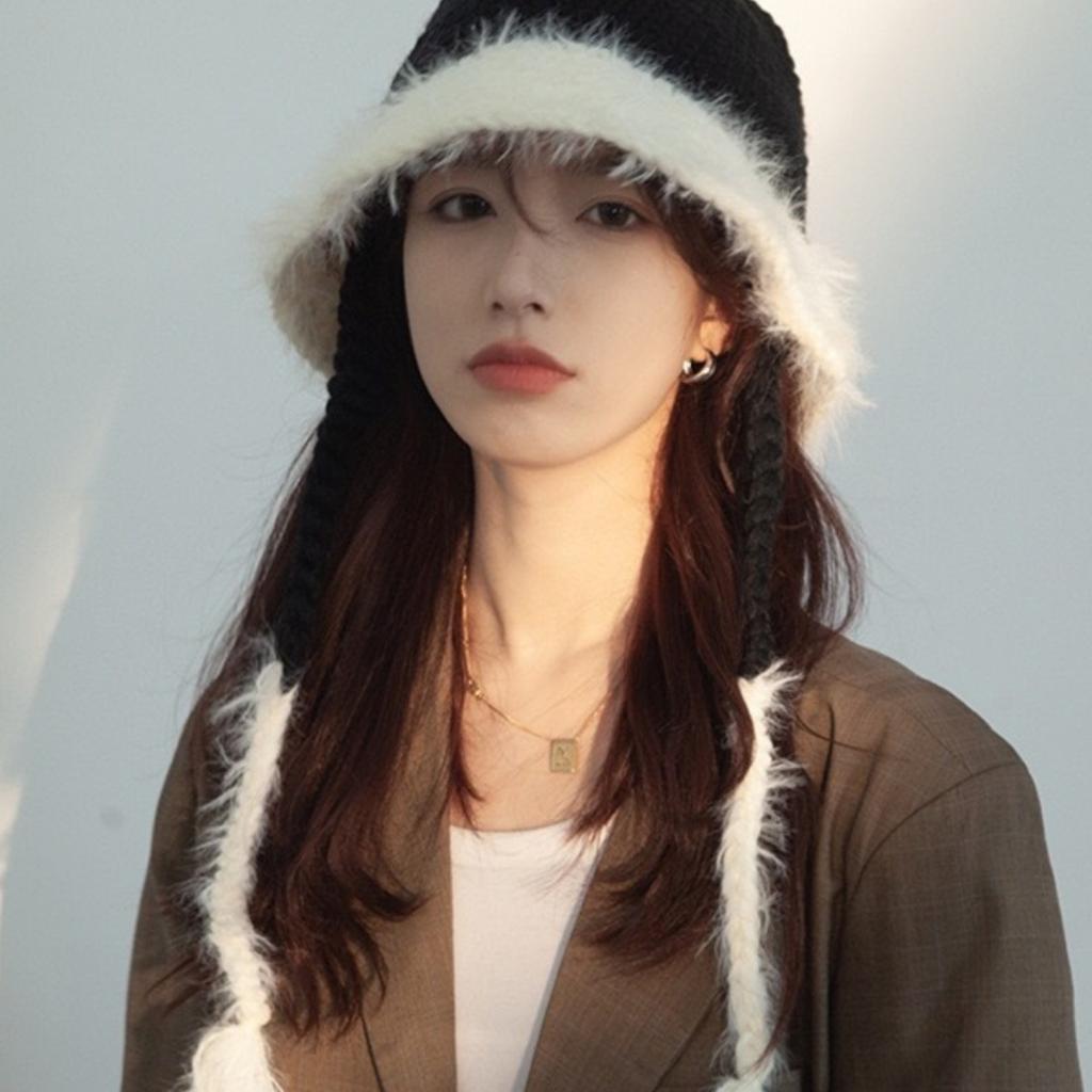 Handmade Thick Wool Hat for Women In Autumn and Winter Face Showing Little Fisherman Hat Ear Protection and Warm Knitted Pot Hat for Students