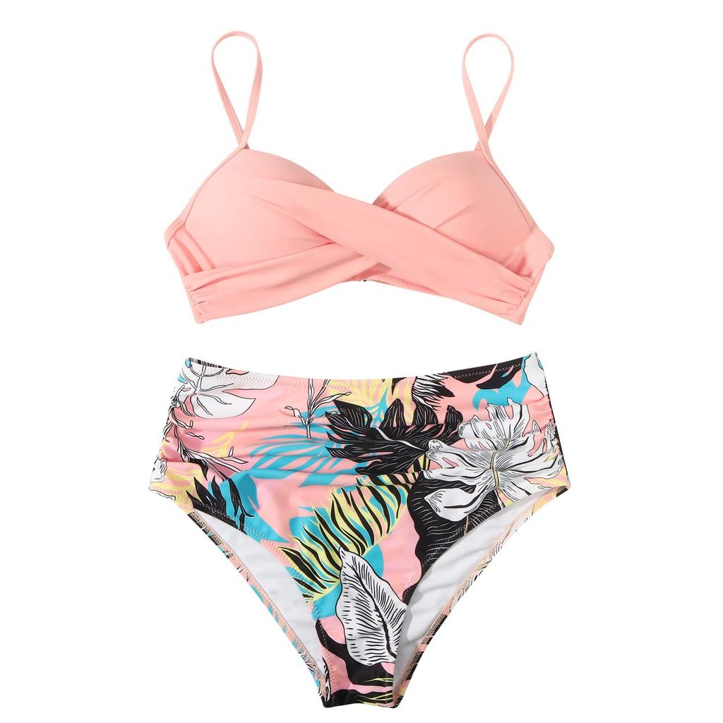 Summer New Women's Two-piece Bikini Set, Sexy Gathering Design, Random Floral Print Beachwear