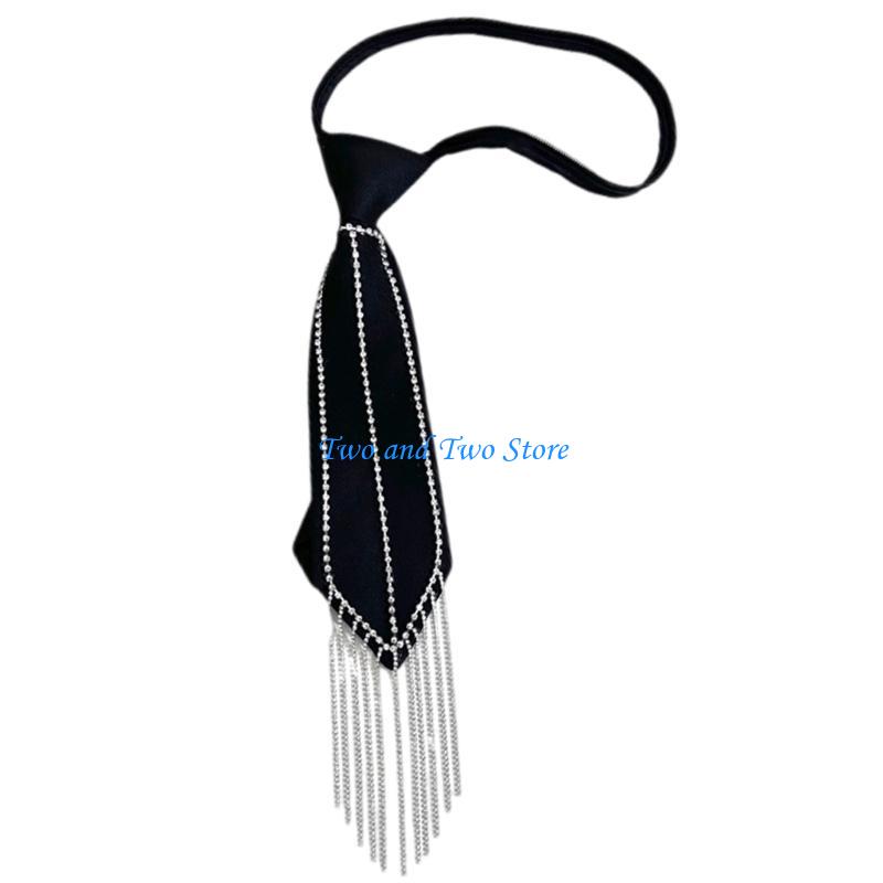 HX6F Uniform Tie For Janpanese JK Uniform Tie Rhinestones Tassels seifuku Cosplay чёрный
