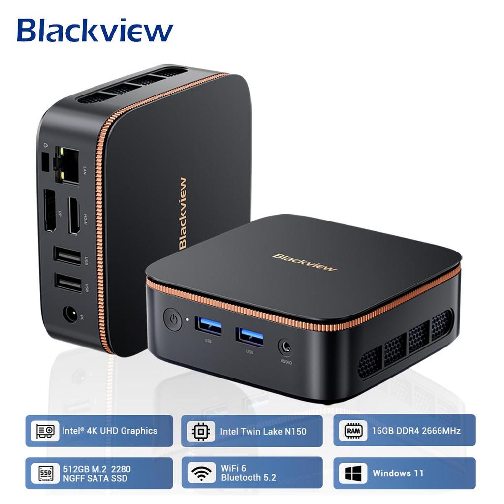 Blackview MP20 Windows 11 Pro Intel Twin Lake N150 Mini PC DDR4 2666MHz 16GB 512GB SSD Stasjonær Spilldatamaskin