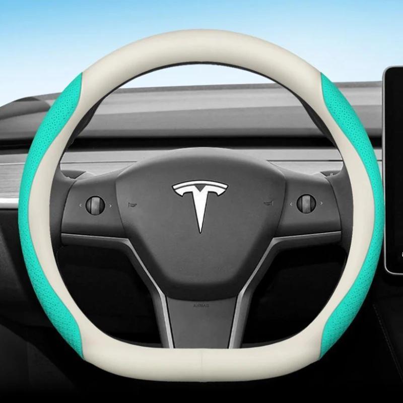 For Tesla Model 3 Y S 2012 2013 2016 2017 2020 2021 - 2024 Car Steering Wheel Cover PU Leather 9Colors Non-slip Auto Accessories