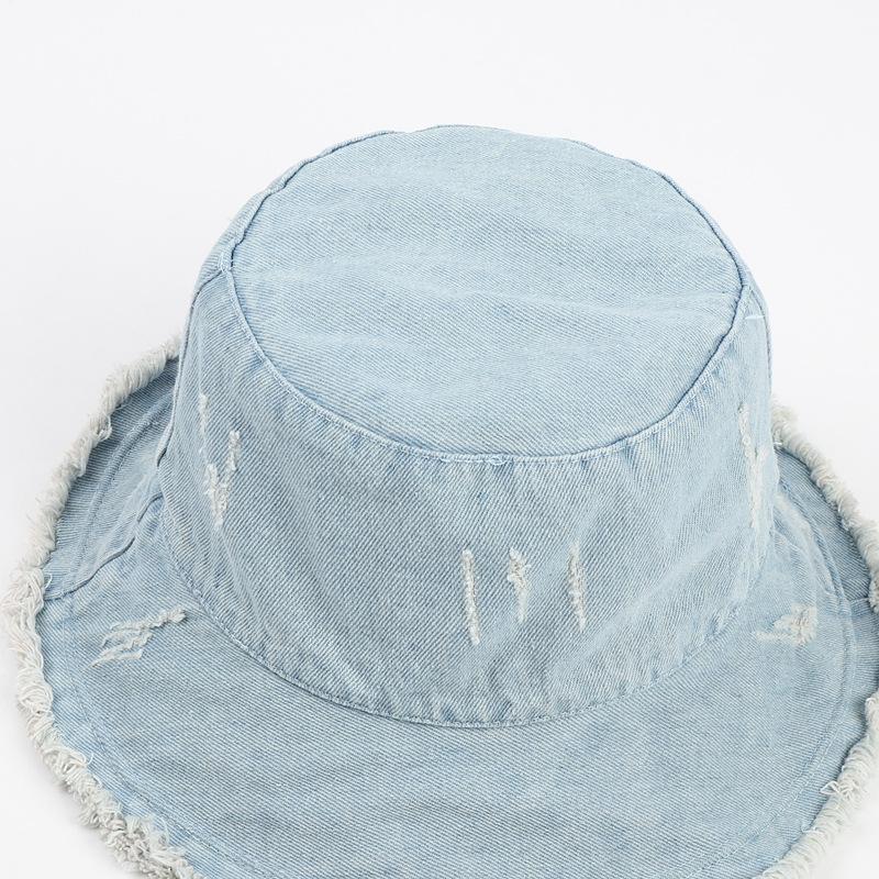 Klobouk Bucket Hat - Lehký, S patinou, S roztřepeným lemem, Neformální sluneční klobouk rybářského typu pro ženy a dívky - Modrá džínovina praná, Ideální pro venkovní aktivity