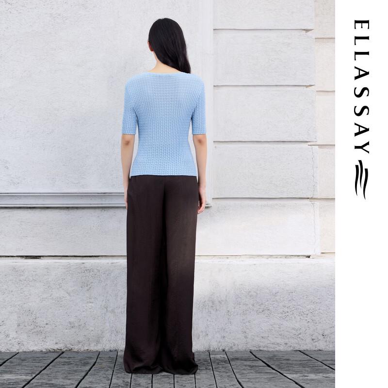 ELLASSAY Women's Silk-Cotton Slim Fit Short Sleeve Knit Top