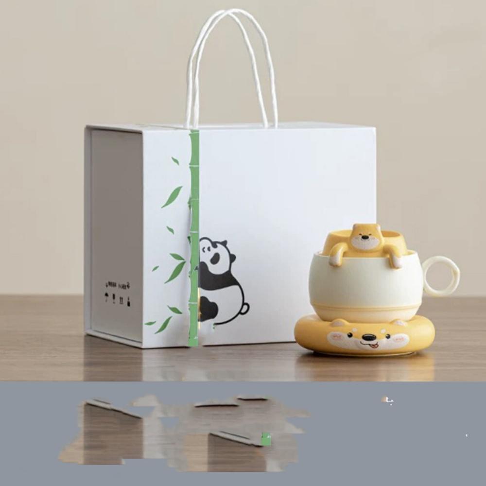 Cartoon Dog Shaped Ceramic Mug With Saucer Tea Infuser And Spoon Procelain Tea Mug