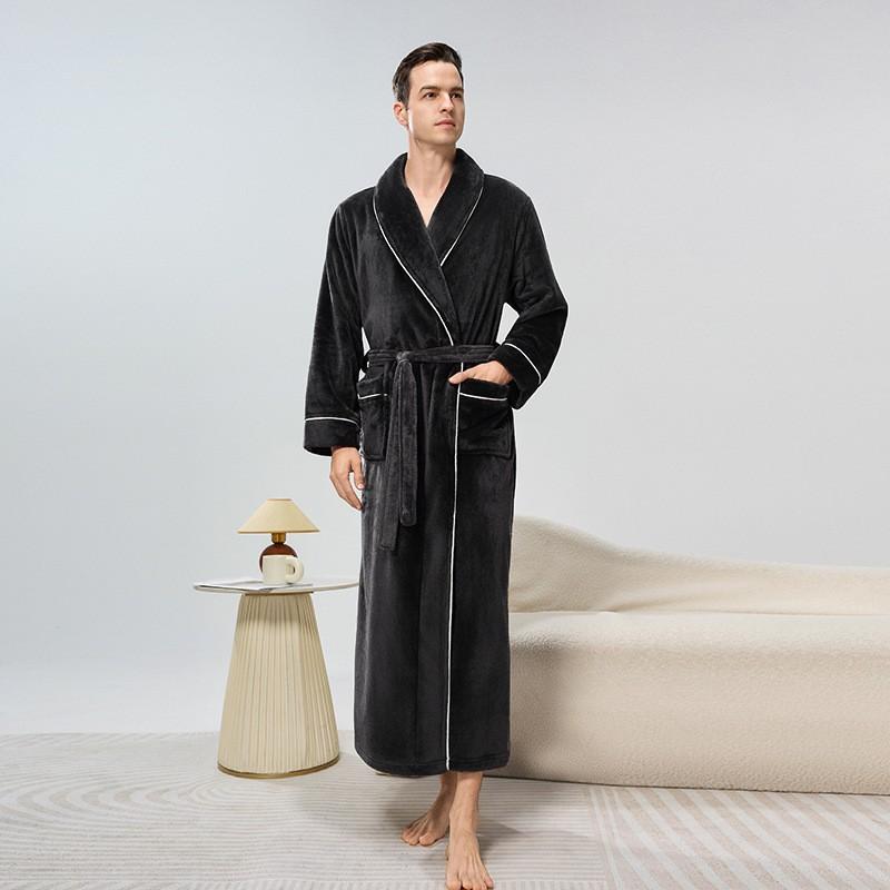 Unisex Flanel Bornoz Erkek Kadın Kalın Sıcak Pijama Bornozu Kışlık Ev Kullanımı