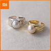 BF CLUB 925 Sterling Rings for Women Simple Geometric Handmade Irregular Retro Ring Gold Pearl Fashion Allergy For Birthday Gift