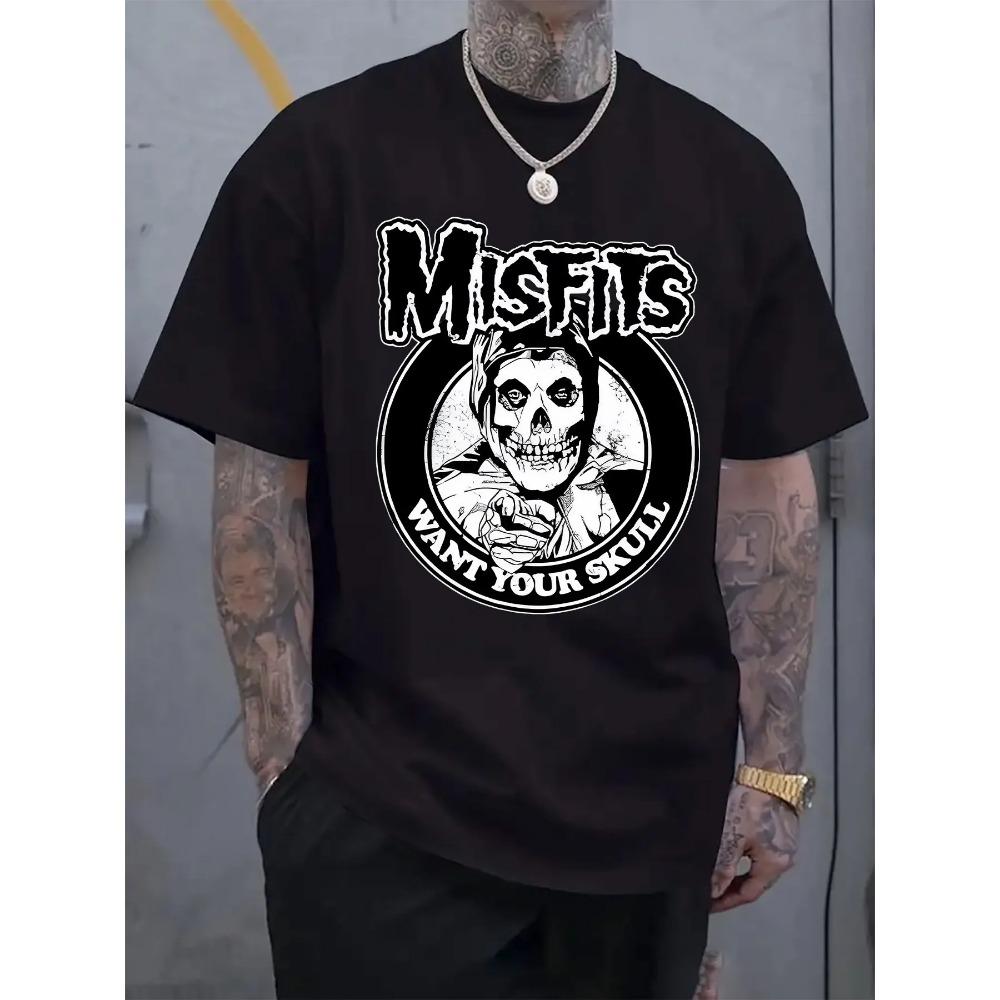 

Pattern T-Shirt Men s Black Casual Crew Neck Short Sleeve One Misfits Ride Johnny Ride Pattern T-Shirt XXXXL