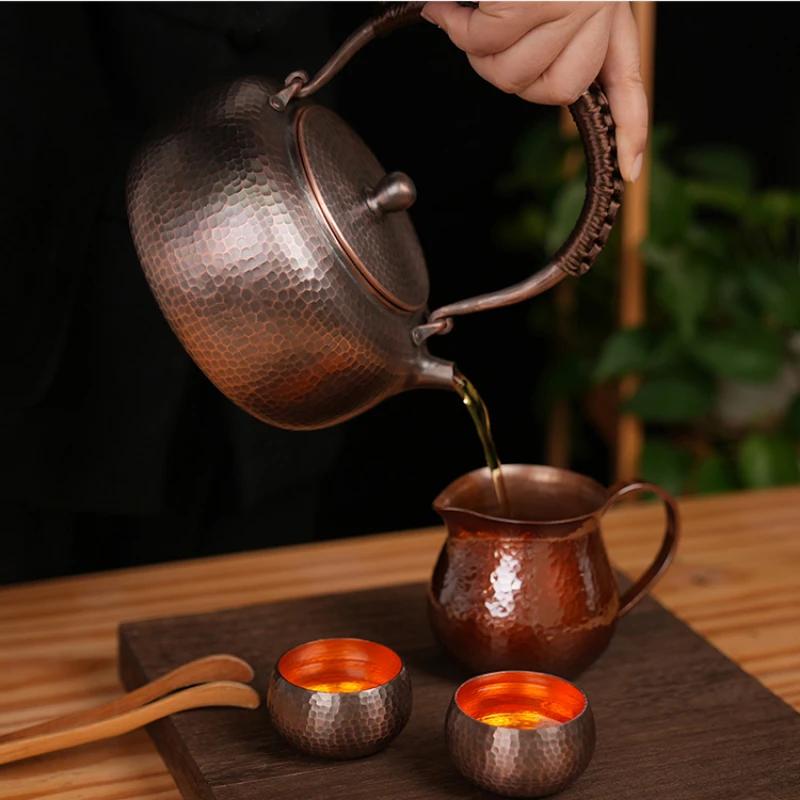 Handgefertigter reiner Kupfer-Teekessel Traditionelle chinesische Teekanne zum Aufbrühen von Teewasser-Kessel Handgefertigte Teekannen