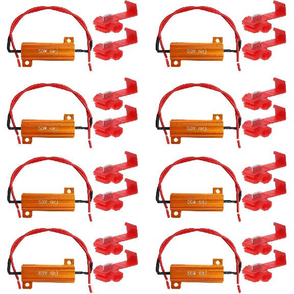8-Pack 50W 6Ohm LED Load Resistors, Automotive Replacement Resistors For Flickering LED Turn Signal Light & LED License Plate Lights & DRL