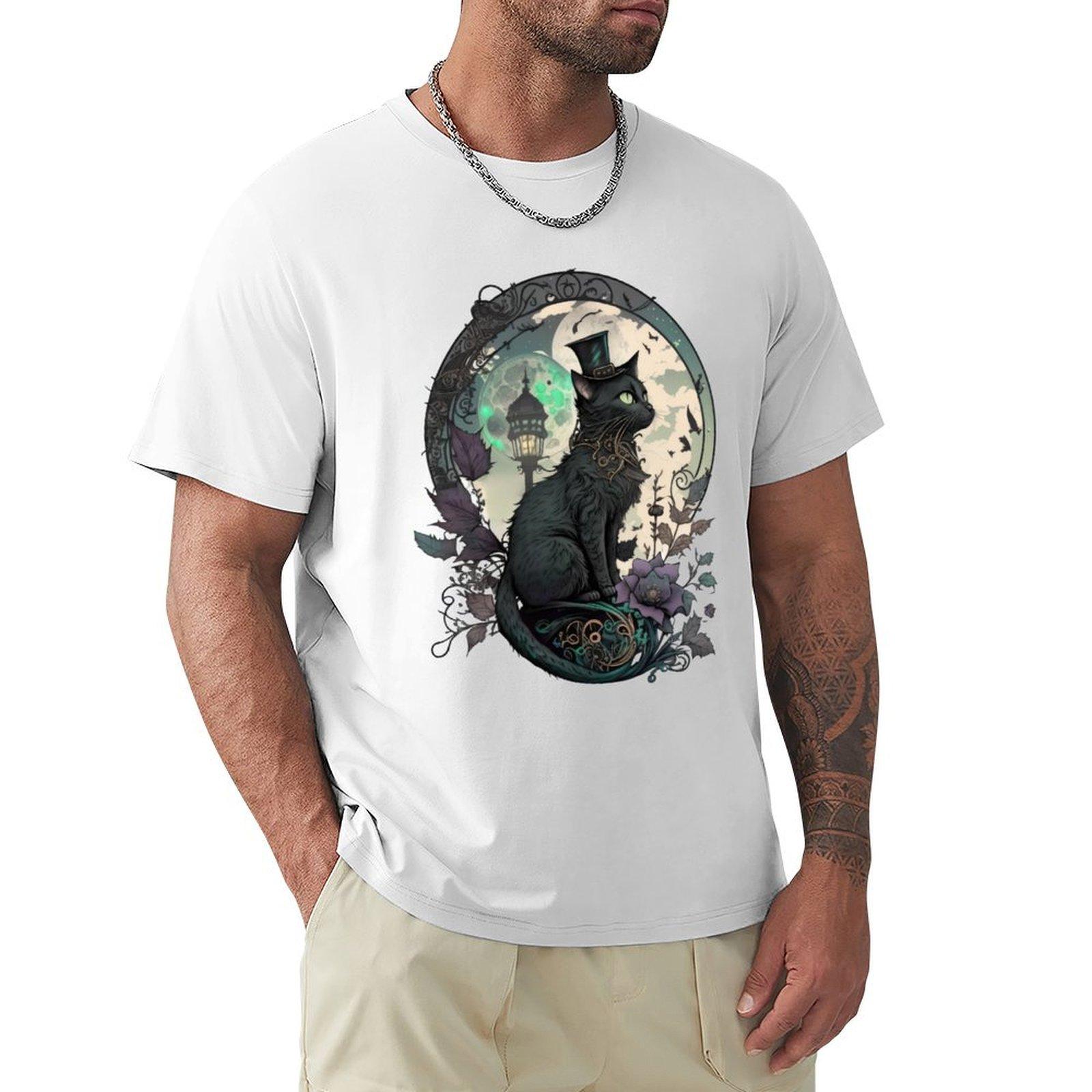 Steampunk Black Cat Wearing A Top Hat Tshirt Casual Daily Outfit Tshirt S