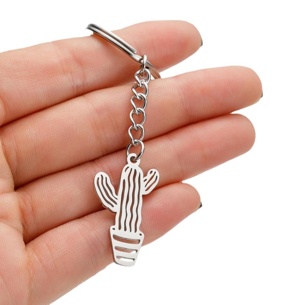Stainless Steel Cactus Keychain Pendant for Backpack or Pot Decor