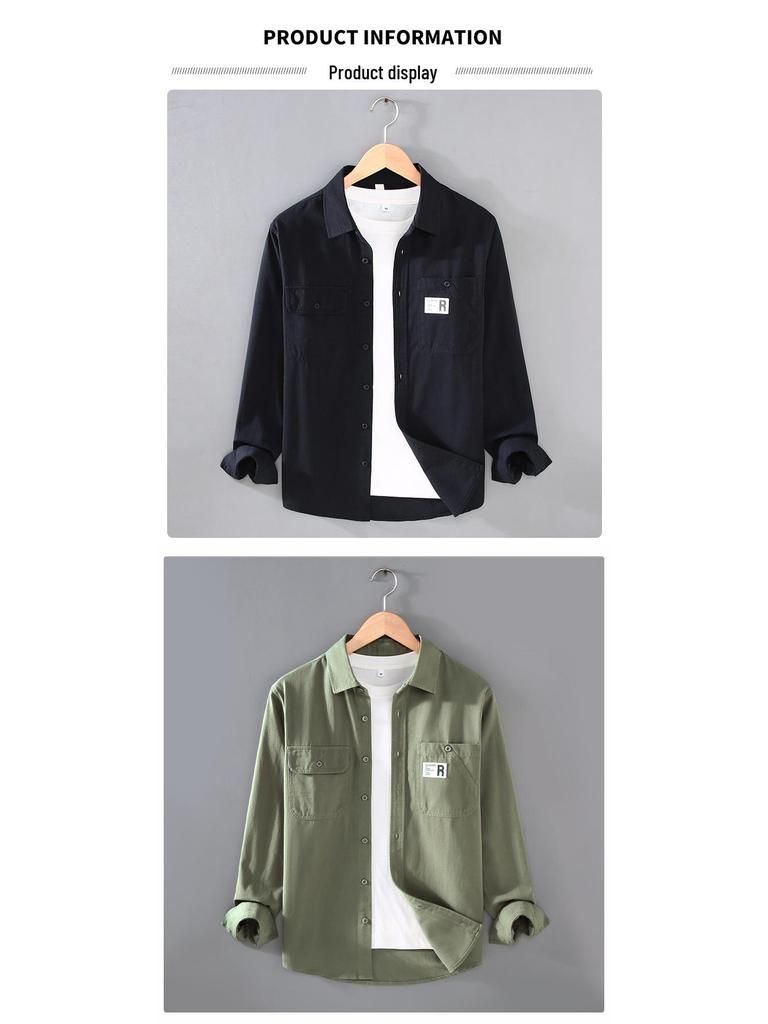 Japanese Style Men's Casual Loose Fit Work Shirt Jacket, Long-Sleeved for Spring and Autumn