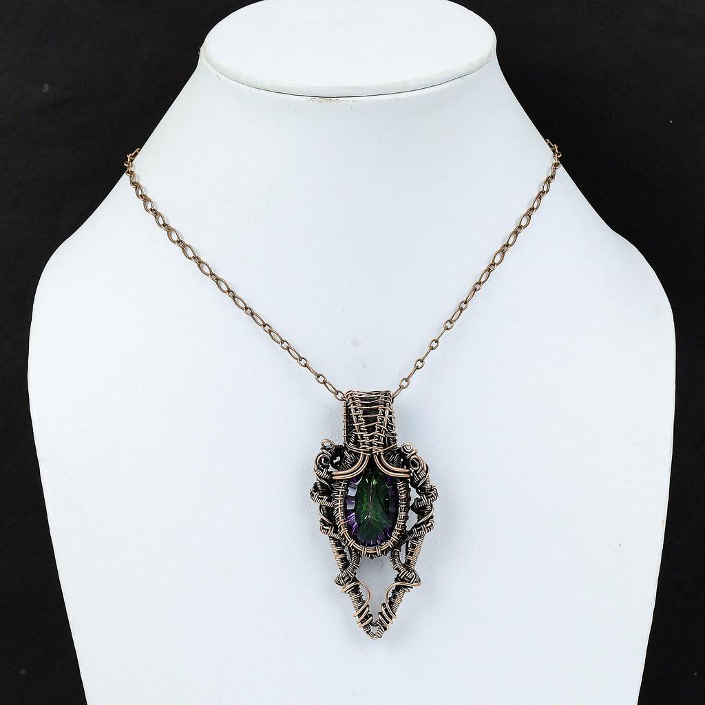 Amazing Mystic Topaz Gemstone Handmade Copper Wire Wrap Jewelry Pendant For Love