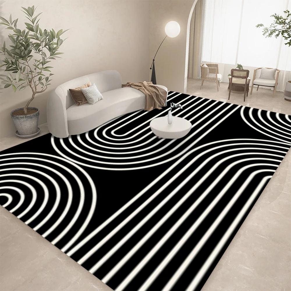 Black White Geometric Line Abstract Art Carpet Living Room Sofa Decor Kitchen Table Mat Leisure Room Nonslip Floormat Halloween