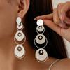 Metallic glossy zircon geometric round silver needle earrings personalized exaggerated earrings
