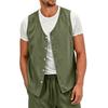 Men's Lightweight Button Front Linen Vest Sleeveless Casual Summer Shirt Non-Iron Breathable Fabric Relaxed Fit