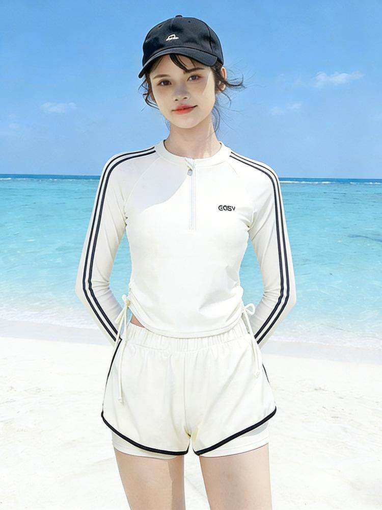 

Women s Student-Style Sports Swimwear Slimming Modest Two-Piece Long-Sleeved UV-Protective Boxer-Cut Hot Spring Swimwear xl