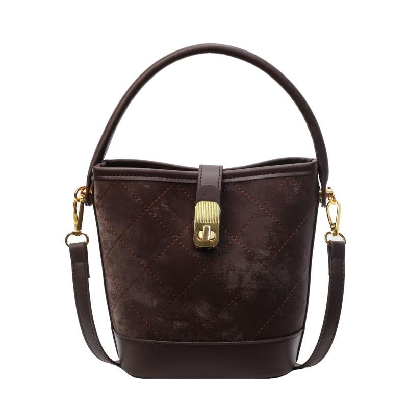 Retro Casual Diamond Portable Small Bag Women's New Spring and Winter Simple Fashion Messenger Bucket Bag