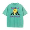 Happy Face Crewneck Washed Tshirts Mother Day Gift Idea Tops Tees Short Sleeve Funny  Cotton Fabric Washed Tshirts Male