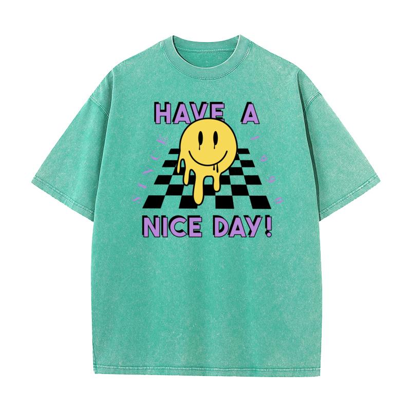 Happy Face Crewneck Washed Tshirts Mother Day Gift Idea Tops Tees Short Sleeve Funny  Cotton Fabric Washed Tshirts Male