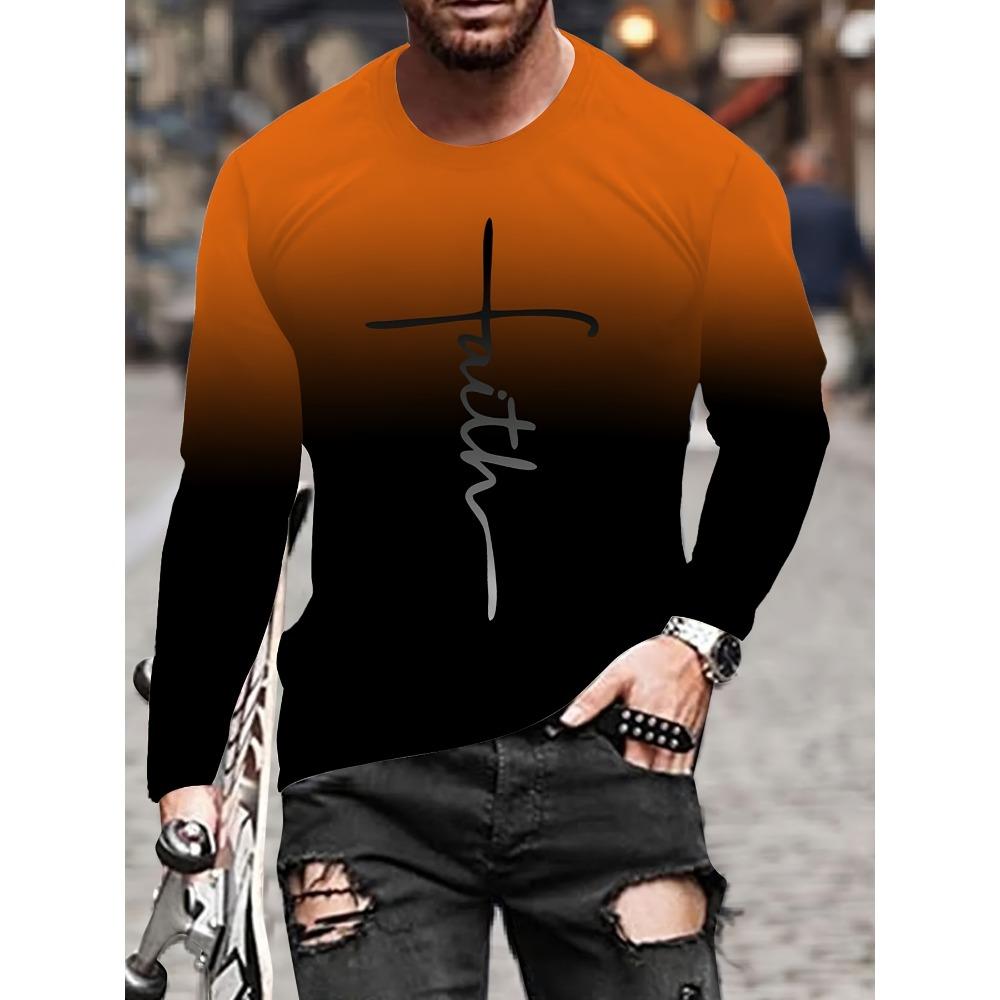 3D printed round neck T-shirt casual autumn top men's long sleeved fashionable T-shirt