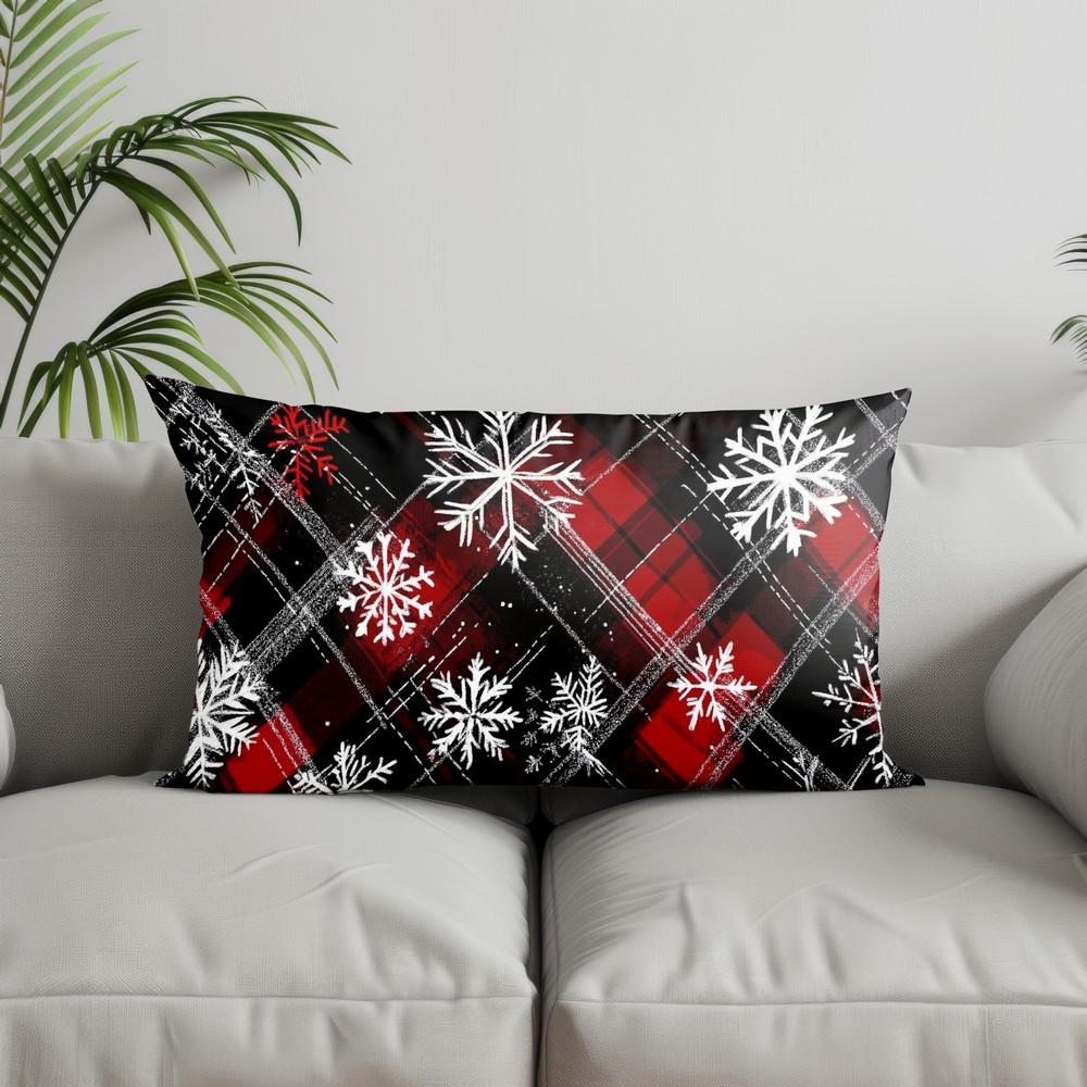 Home Decor Christmas Plaid & Holly Pillow Suitable For Sofa Bedroom Car Pillow Cover Cushion Rectangular Back Cushion