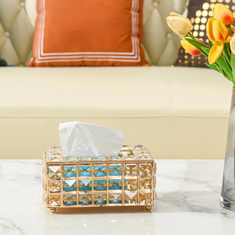 European Style Light Luxury Crystal Tissue Box Retro Coffee Table Paper Box Living Room Desktop Decoration Home Accessories