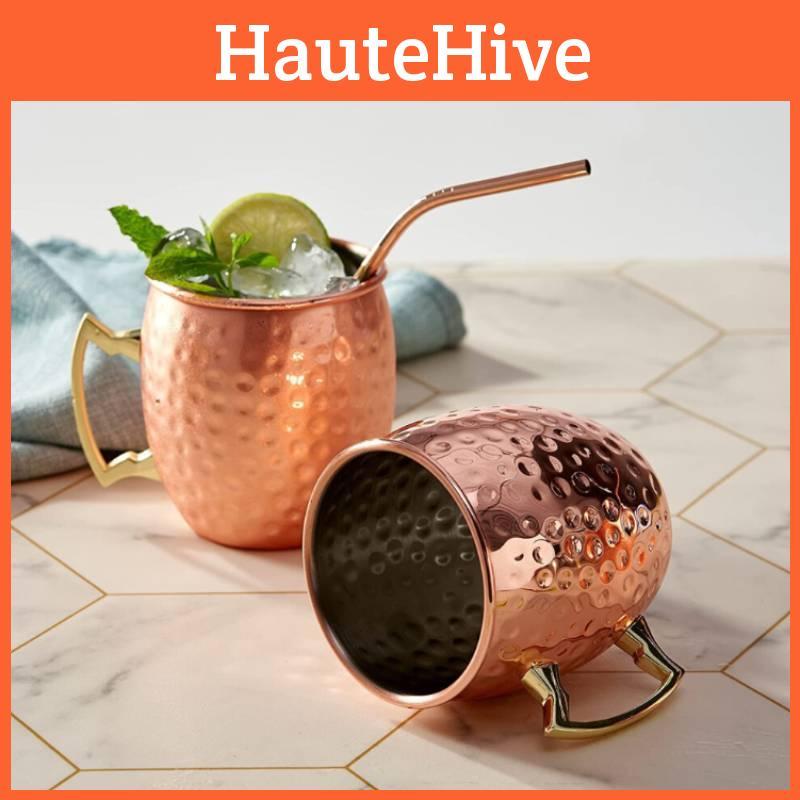 Steel Stainless Cocktail Glass With Hammered Design And Straw For Use Daily