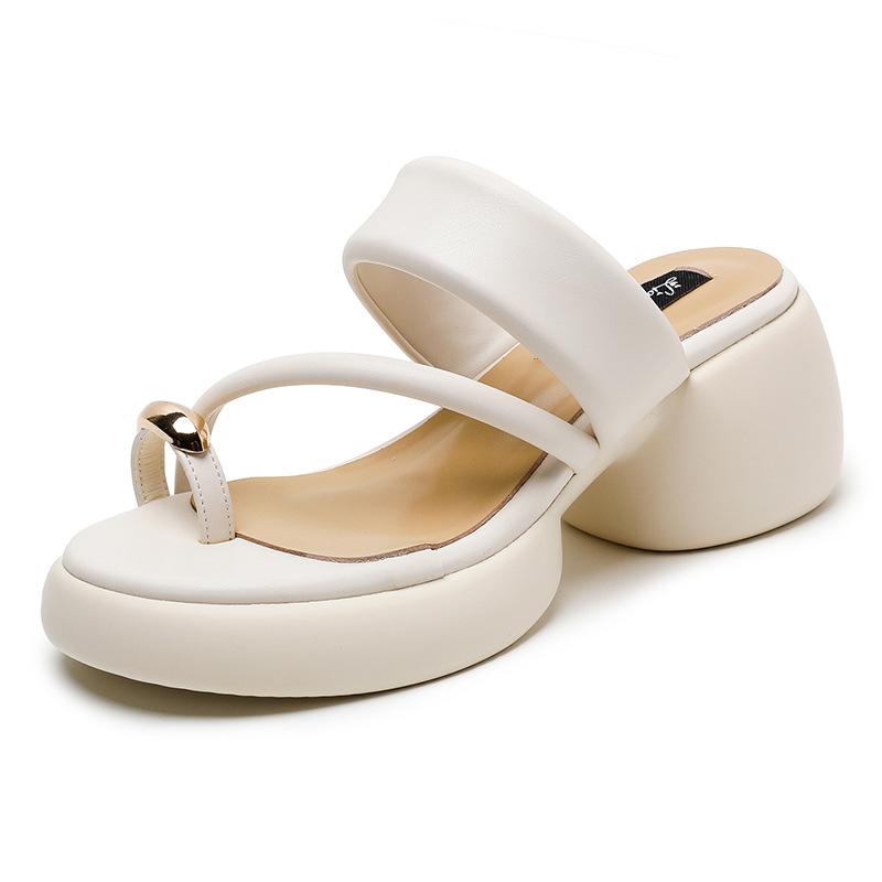 One-pedal sandals women's summer new thick-soled round head cover toe wear slippers beach sandals