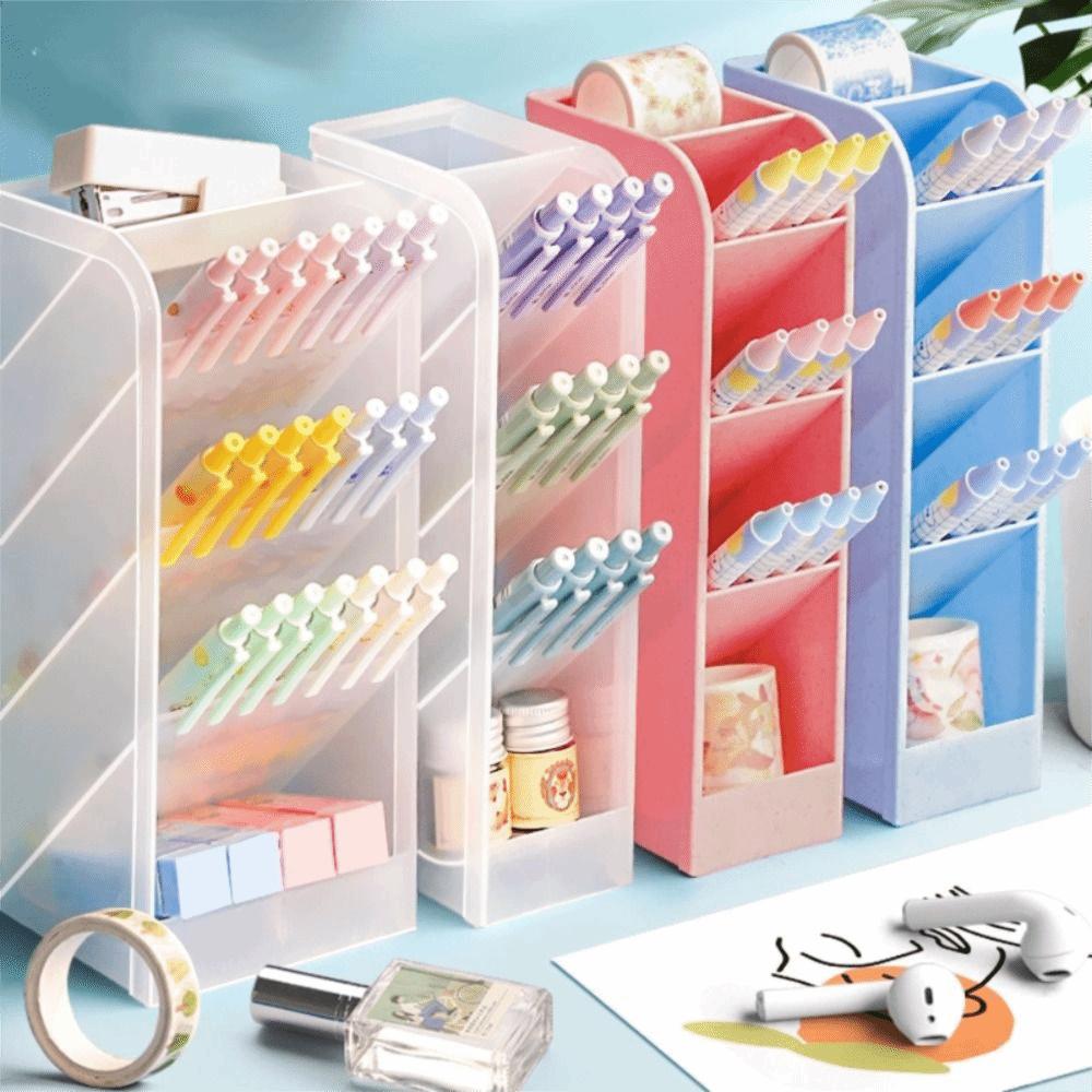 Large Capacity Plastic Pen Holder Oblique Insertion Pen Bucket  Stationery Display