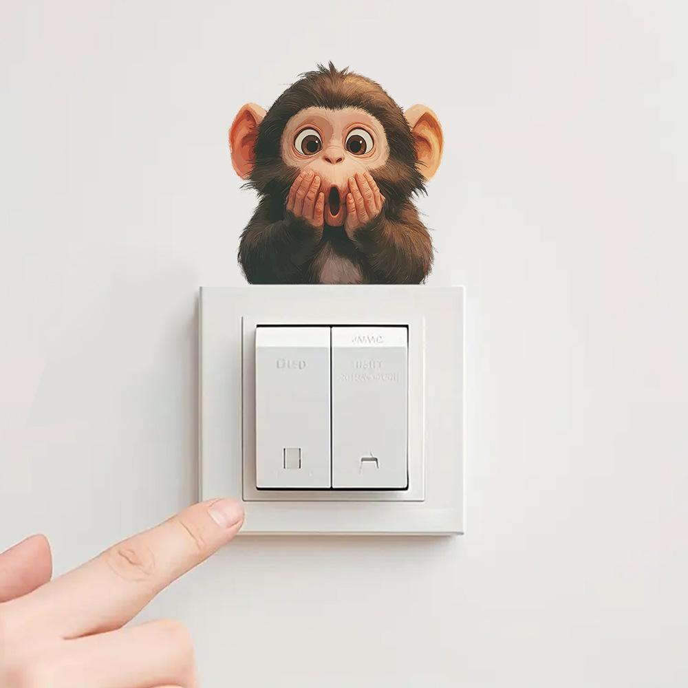 Surprised Cartoon Monkey Switch Sticker Cute Playful Wall Decal for Kids Bedroom Playroom Nursery Self-Adhesive Easy Install