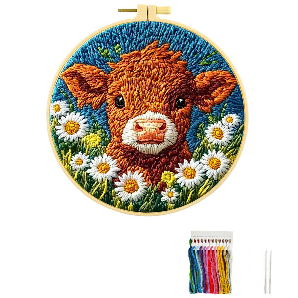 Hand Embroidery Kit with Cow Design - Cute Animal Set for Home Decor