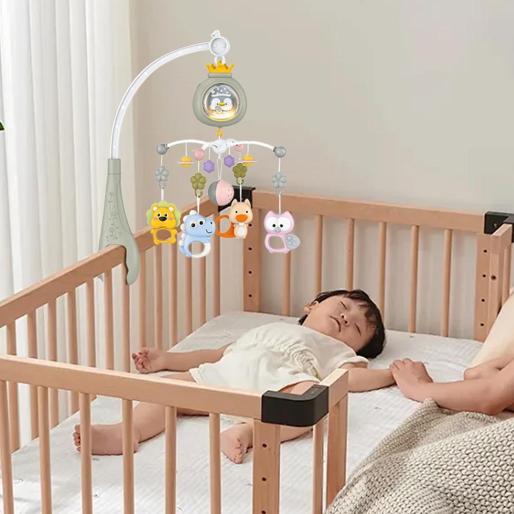 Baby Crib Mobile Multifunctional Projector Musical Rotating Bed Bell Toy for Newborns Soothing Grey